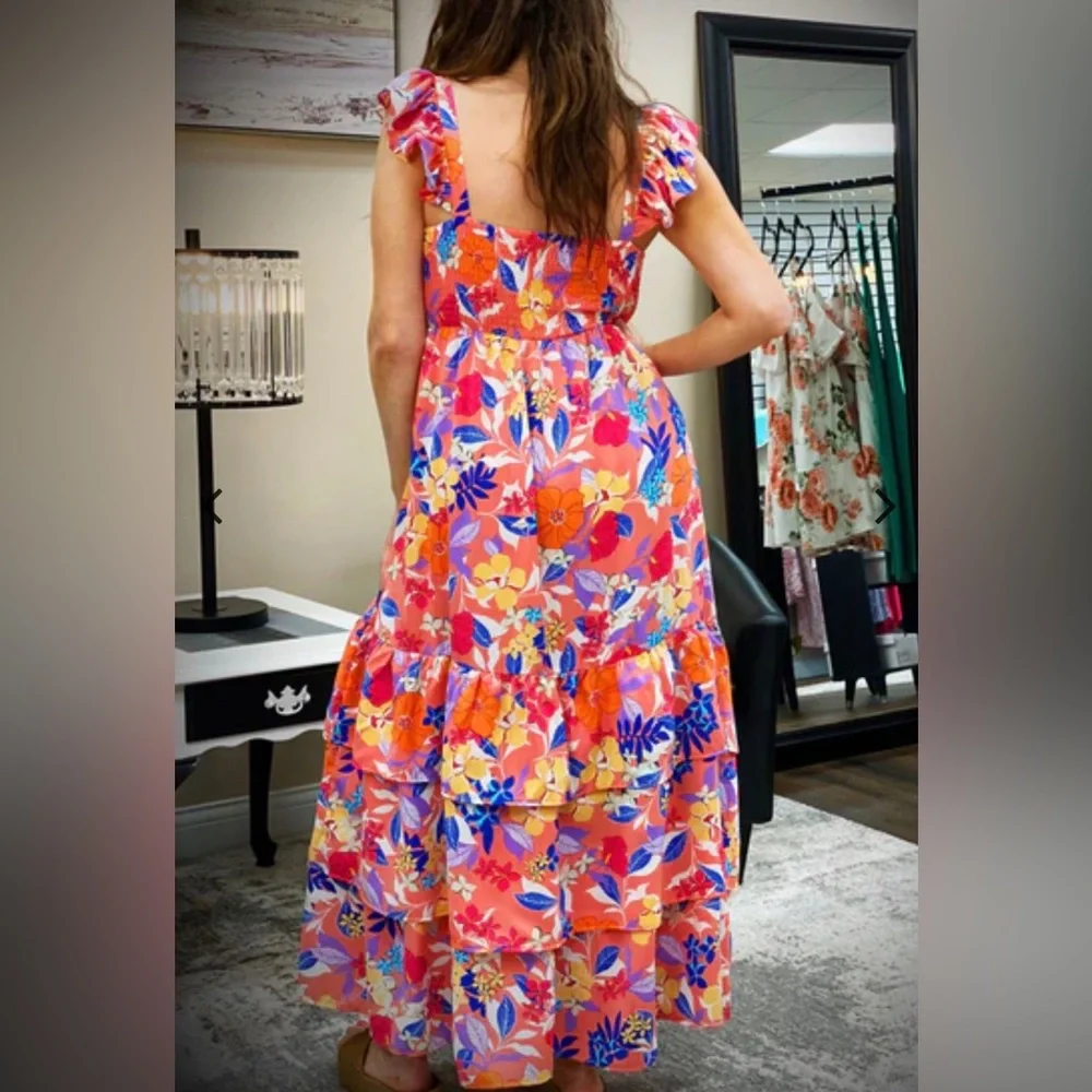 Women Print Sleeveless Ruffle Tiered Maxi Dress new without tag - Picture 4 of 4